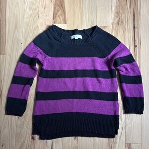 LOFT Navy and Magenta Crew Neck Sweater